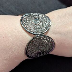 Gunmetal Black Filigree Mandala Cuff Bangle Statement Bracelet